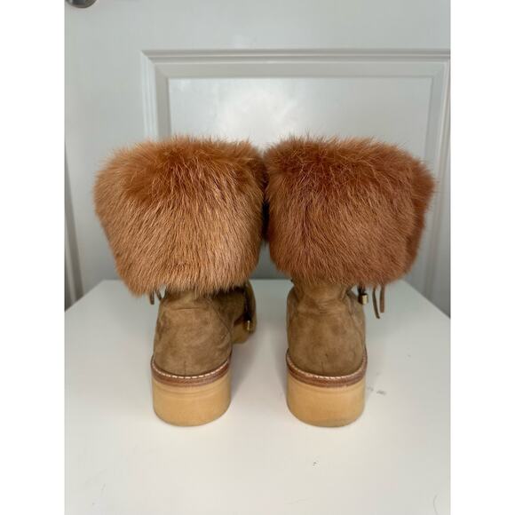 Rachel Zoe VAYL Kid Brown Suede Fur Cuffed Designer Hiking Boots Sz. 6.5 - Picture 5 of 14